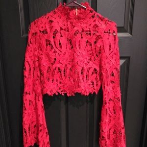 Red Lace crop top